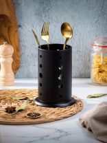 Подставка для столовых приборов, металл, круглая, 16.5х10х12 см, черная, Y4-6215