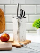 Подставка для ножей, пластик, прямоугольная, 9.8х9.8х22.8 см, Мрамор, Y4-7186