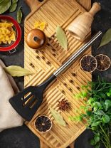 Лопатка кулинарная универсальная, силикон, с прорезями, навеска, черная, Daniks, Stark, YW-KT258-4