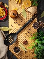 Ложка поварская нейлон, с прорезями, навеска, черная, Daniks, Turin, YW-KT309-5