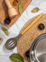 Ложка поварская силикон, с прорезями, навеска, Daniks, Elite Wood, CL04732BC14