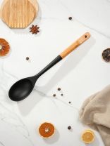 Ложка поварская бамбук, силикон, навеска, Daniks, Black, WFCFA-0038-1