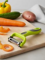 Овощечистка нержавеющая сталь, 15х7.5 см, рукоятка пластик, навеска, Daniks, SKT-004