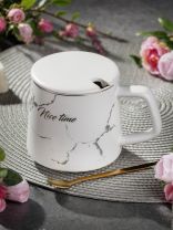 Кружка керамика, 450 мл, Отличный день, с крышкой, с ложкой, Y6-10125/B060025