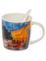 Кружка керамика, 350 мл, Ночная терраса, с ложкой, 8.5х9 см, в подарочной упаковке, Y4-9712