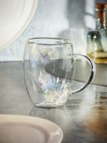 Кружка стекло, 350 мл, Перья, двойные стенки, в индивидуальной упаковке, B060693