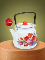 Чайник сталь, эмалированное покрытие, 3.5 л, с кнопкой, Сибирские товары, Тюльпан Май, белый, С2716.3*119