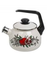 Чайник сталь, эмалированное покрытие, 2.5 л, со свистком, с кнопкой, ЛЗЭП, Цвет граната, индукция, белый, С-2711АП/4ЖмР