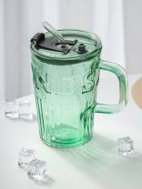 Стакан 450 мл, стекло, Эмеральд, с трубочкой, B060524