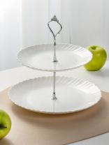 Ваза для фруктов, 2 яруса, стеклокерамика, 19 см, 24 см, Daniks, Белая