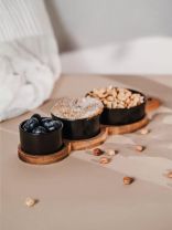 Менажница для сервировки, керамика, 35х12х1.5 см, 3 секции, 4 предмета, деревянная подставка, Apollo, Alturo, ALT-03