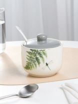 Сахарница 450 мл, керамика, 10.7х10.5х10.5 см, с ложкой, Prima Collection, Дикий папоротник, PC78WF450