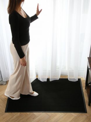 Коврик грязезащитный, 80х120х0.5 см, прямоугольный, резина, с ковролином, ребристый, черный, 35-063/w