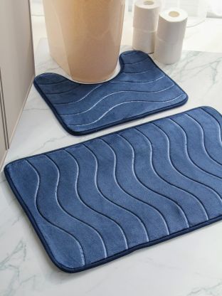 Набор ковриков для ванной, 2 шт, велюр, с тиснением, синий, Y4-9970