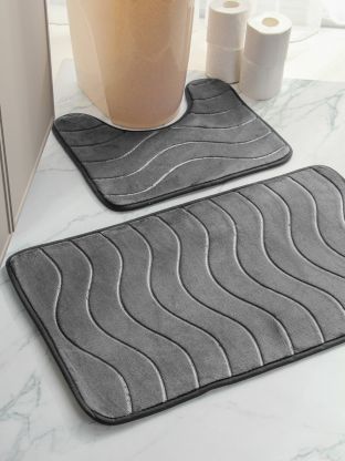 Набор ковриков для ванной, 2 шт, велюр, с тиснением, серый, Y4-9968