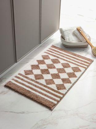 Коврик для ванной, антискользящий, 0.5х0.8 м, микрофибра, бело-бежевый, Y4-9960, с узором