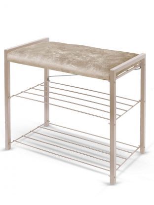 Полка для обуви, металл, 3 секции, 60х33х55.3 см, с сиденьем велюр, латте, бежевый металлик, Nika, ЭКТ3-60В