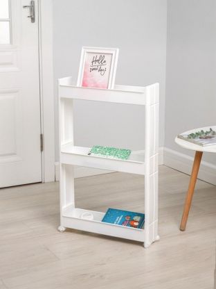 Полка универсальная, пластик, 3 секции, 50х14х75 см, на колесах, белая, Idea, М 2724