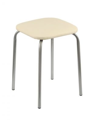 Табурет 310х310х435 мм, кремовый/серебро, сиденье квадратное, экокожа, на 4-х металлических опорах, Классик