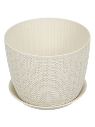 Горшок для цветов пластик, 4.5 л, 21х16.5 см, белый ротанг, Idea, Вязание, М 3122