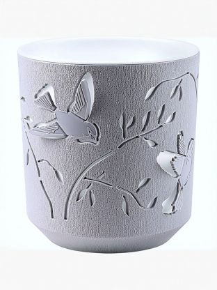 Кашпо пластик, 1.25 л, 16.2х13.5 см, универсальное, серый жемчуг/белое, La Decoro, Колибри, КШ-4648