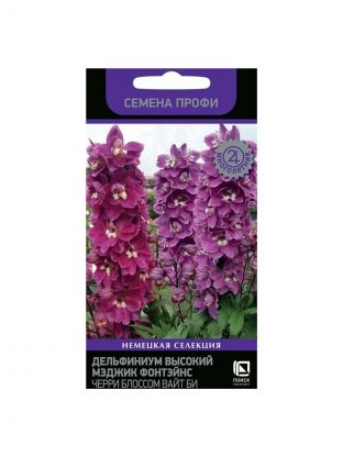 Семена Цветы, Дельфиниум, Мэджик Фонтэйнс Черри Блоссом Вайт Би, цветная упаковка, Поиск