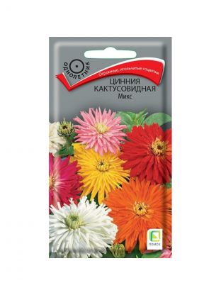 Семена Цветы, Цинния, Микс, 0.4 г, кактусовидная смесь, цветная упаковка, Поиск