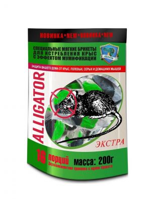 Родентицид Аллигатор, от грызунов, дой-пак, мягкие брикеты, 200 г