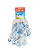 Перчатки х/б, ПВХ покрытие, точка, универсальный размер, 7.5 класс вязки, 5 нитей, белая основа, утолщенные, Люкс, европодвес
