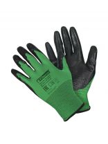Перчатки полиэстер, нитриловый облив, без рисунка, размер 9 (L), зеленая основа, Fiberon, европодвес