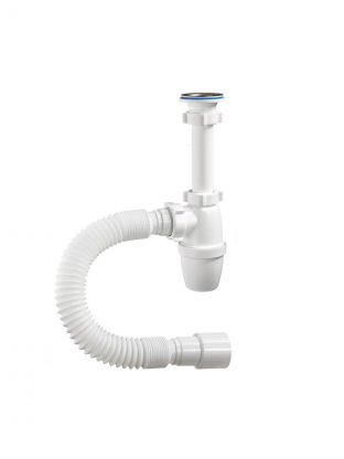 Сифон для мойки, 650 мм, 1" 1/4, 40х40/50, полипропилен, с выпуском, удлиненный, с гофрой, Orio, А-32059