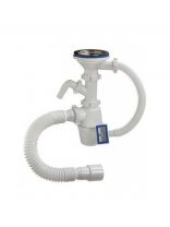 Сифон для мойки, 3" 1/2, 40х40/50, полипропилен, с выпуском, с переливом, прямоугольный перелив, с отводом, с гофрой, Сантехпродукт, Е-4011