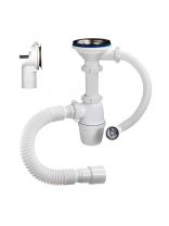 Сифон для мойки, 3" 1/2, 40х40/50, с выпуском, с переливом, круглый перелив, с гофрой, Orio, А-50079-2