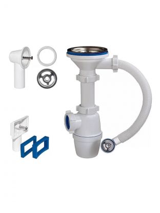 Сифон для мойки, 3" 1/2х40, полипропилен, с выпуском, с переливом, универсальный перелив, универсальный, Orio, Б-4507