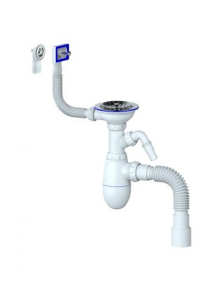 Сифон для мойки, 3" 1/2, 40, пластик, с выпуском, с переливом, универсальный перелив, Unicorn, В427Р