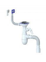 Сифон для мойки, 3" 1/2, 40, пластик, с выпуском, с переливом, универсальный перелив, Unicorn, В427Р