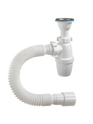 Сифон для мойки, 1" 1/4, 40х40/50, с выпуском, с гофрой, Сантехпродукт, Е-32021