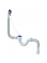 Сифон для ванны, гофрированный, 40х40/50х140 мм, полипропилен, с выпуском, с переливом, круглый перелив, Unicorn, S32