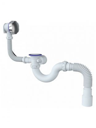 Сифон для ванны, 400 мм, 40х40/50, полипропилен, с переливом, Unicorn, S103