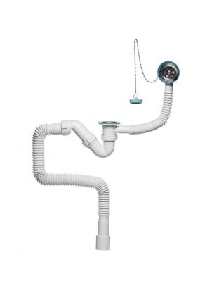 Сифон для ванны, 800 мм, 1 1/2-40, с выпуском, с переливом, круглый перелив, Инкопласт, SB0180