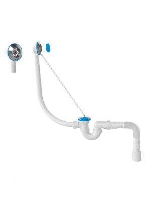 Сифон для ванны, с выпуском, с переливом, U-образный, с гибкой трубой 40х40/50, Aquanova, 1520 (E155)