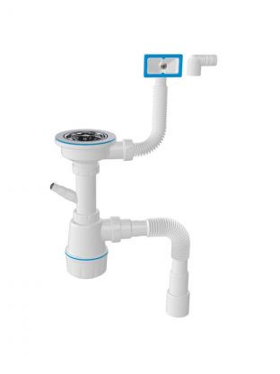 Сифон для мойки, 3 1/2", прямоугольный перелив, с гибкой трубой 1 1/2" 40/50, Aquanova, 1047 (А0145S)