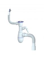 Сифон для мойки, 1" 1/2, 40х40/50, пластик, с выпуском, с переливом, круглый перелив, Unicorn, В443V