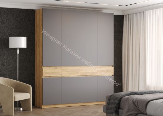 Шкаф 4-х створчатый ШК-004 "Бостон" Дуб крафт золотой/Шифер серый