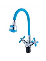 Смеситель для кухни, Эверест, гибкий излив, с кран-буксой, голубой, B57-071D