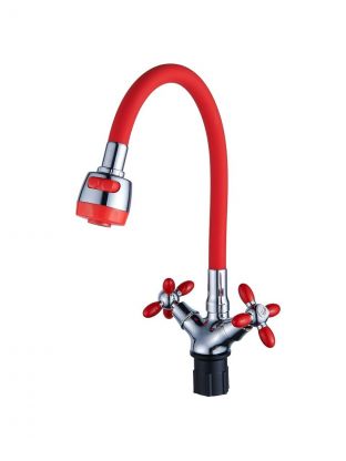 Смеситель для кухни, Эверест, гибкий излив, с кран-буксой, красный, B57-071C