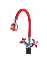 Смеситель для кухни, Эверест, гибкий излив, с кран-буксой, красный, B57-071C