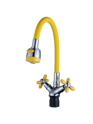 Смеситель для кухни, Эверест, гибкий излив, с кран-буксой, желтый, B57-071B