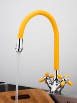 Смеситель для кухни, Frud, гибкий излив, с кран-буксой, желтый, R44127-9