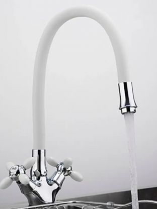 Смеситель для кухни, Frud, гибкий излив, с кран-буксой, белый, R44127-7